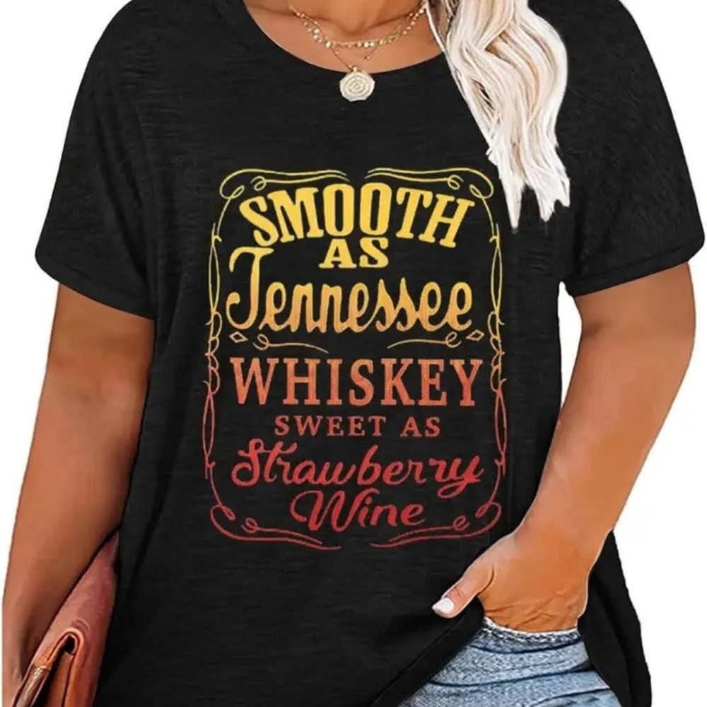 Women's Black "Tennessee Whiskey" Country Music Lyrics Graphic T-Shirt Size 3X